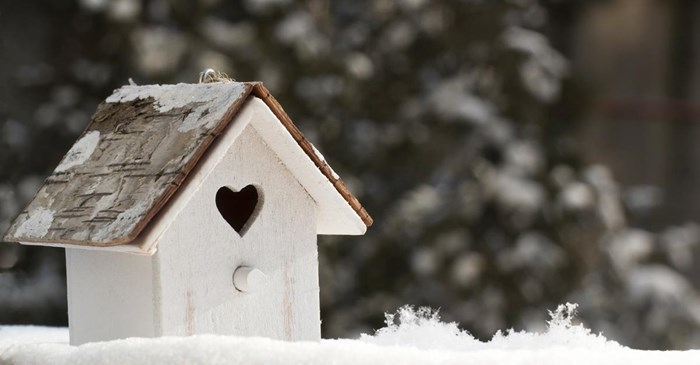 Cute birdhouse in the snow
